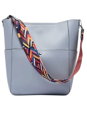 Bromen Light Blue Vegan Leather Hobo Bucket Style Crossbody Handbag